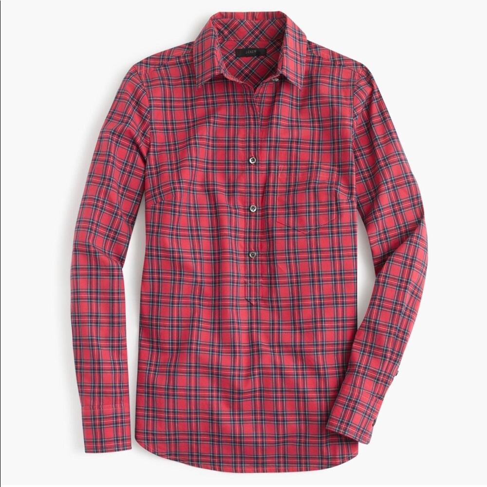 J. Crew Red Tartan Plaid Long-sleeved Button Up With Collar Shirt Size 2